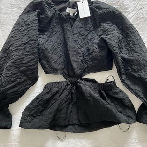 Something Navy Organza Long Sleeve Wrap Top with Cutouts